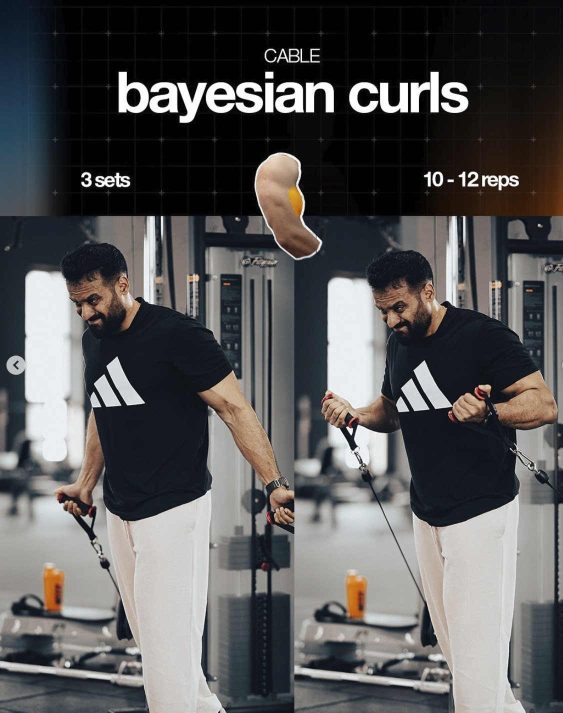 Cable bayesian curls - 3 sets of 10 to 12 reps